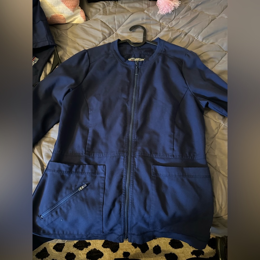 Women’s Grey’s Anatomy navy blue scrub top and matching scrub jacket